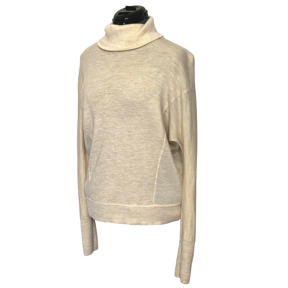 Moth Sweater Womens Medium Beige Wool Turtleneck Button Cuff Knit Pullover